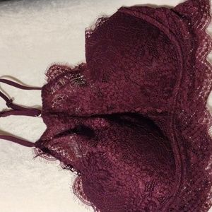 Pink size small lacy burgundy padded bra worn 2 times. High chest
